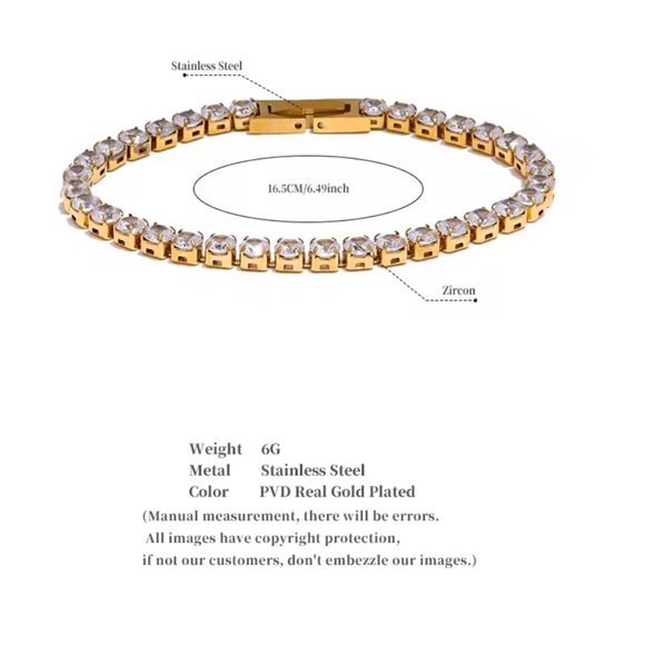 18K gold palette Tennis chain Gold Bracelet 
Zircon 
Stainless steel - Picture 4 of 13